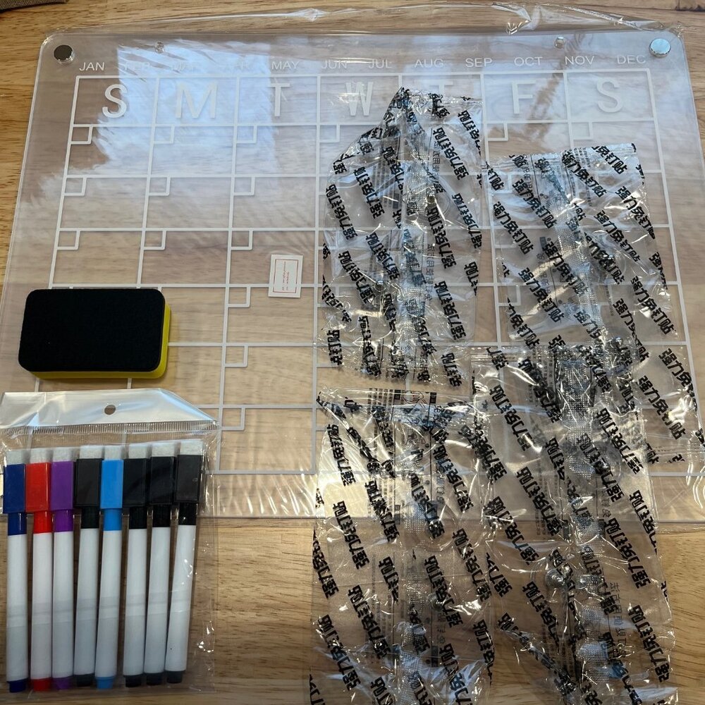 Clear Magnetic Acrylic Dry Erase Board - New w/ Markers & Eraser